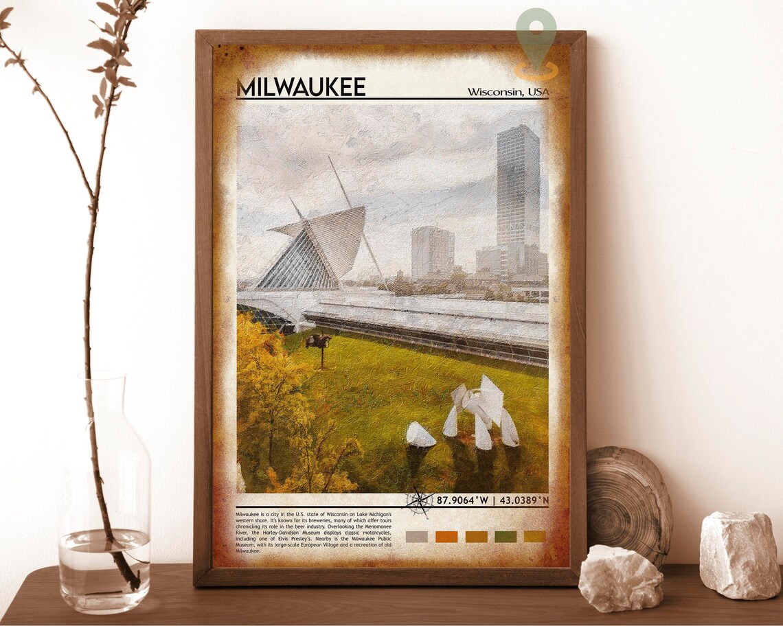 Milwaukee Wisconsin Art Museum Cityscape Lakefront Travel Poster - Image 6