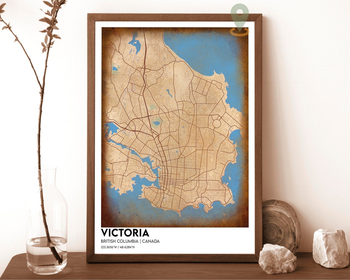Victoria British Columbia Canada Map Poster Navy Peach Artwork - Image 2