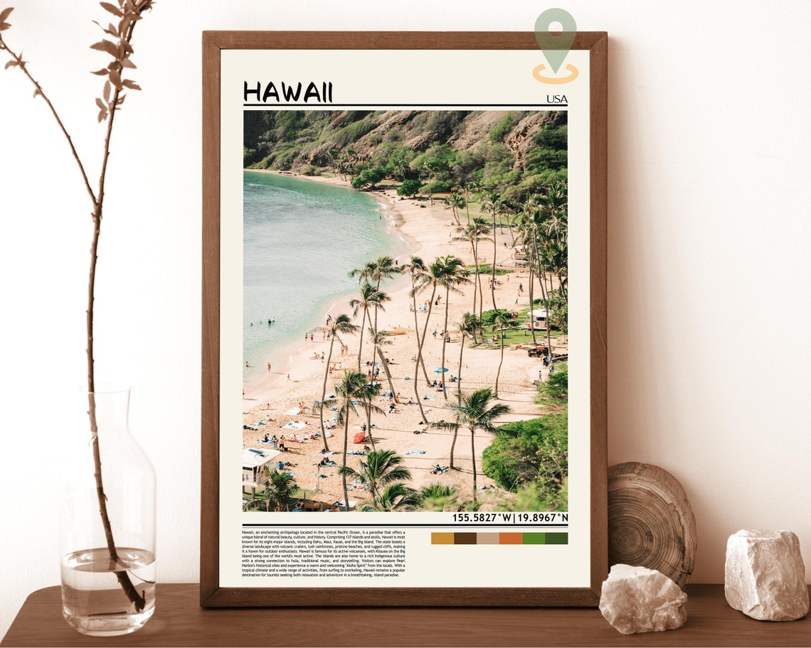 Hawaii USA Palm Fringed Tropical Beach Aerial Paradise Poster