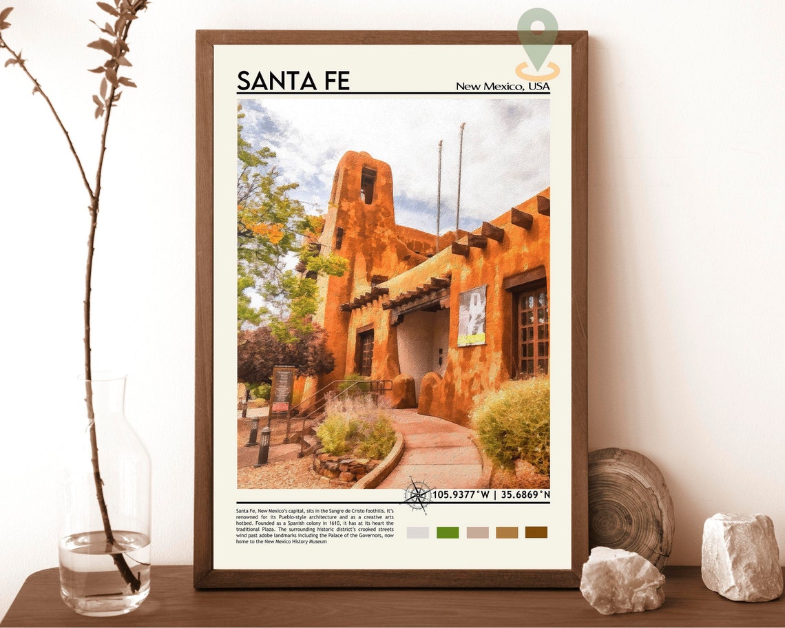 Santa Fe New Mexico Adobe Old Town at Sunset Watercolor Poster