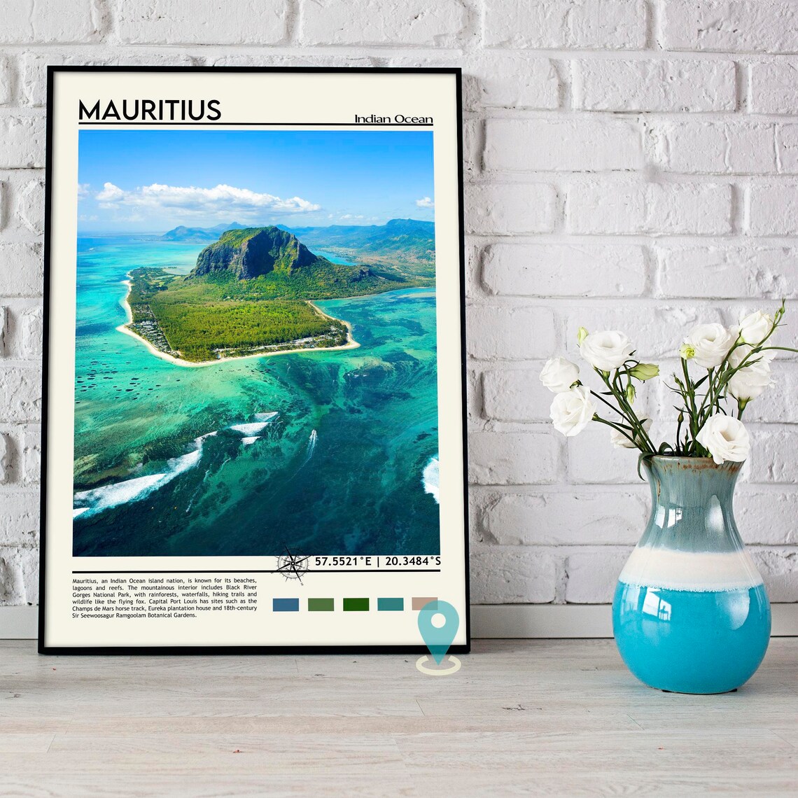 Mauritius Indian Ocean Le Morne Aerial Lagoon View Travel Poster - Image 2