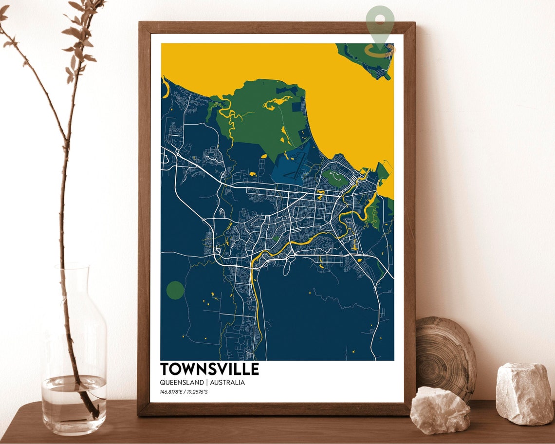 Townsville Map Townsville Map Print Townsville Personalized Map Townsville Wall Art Townsville Travel Poster Townsville Australia Print