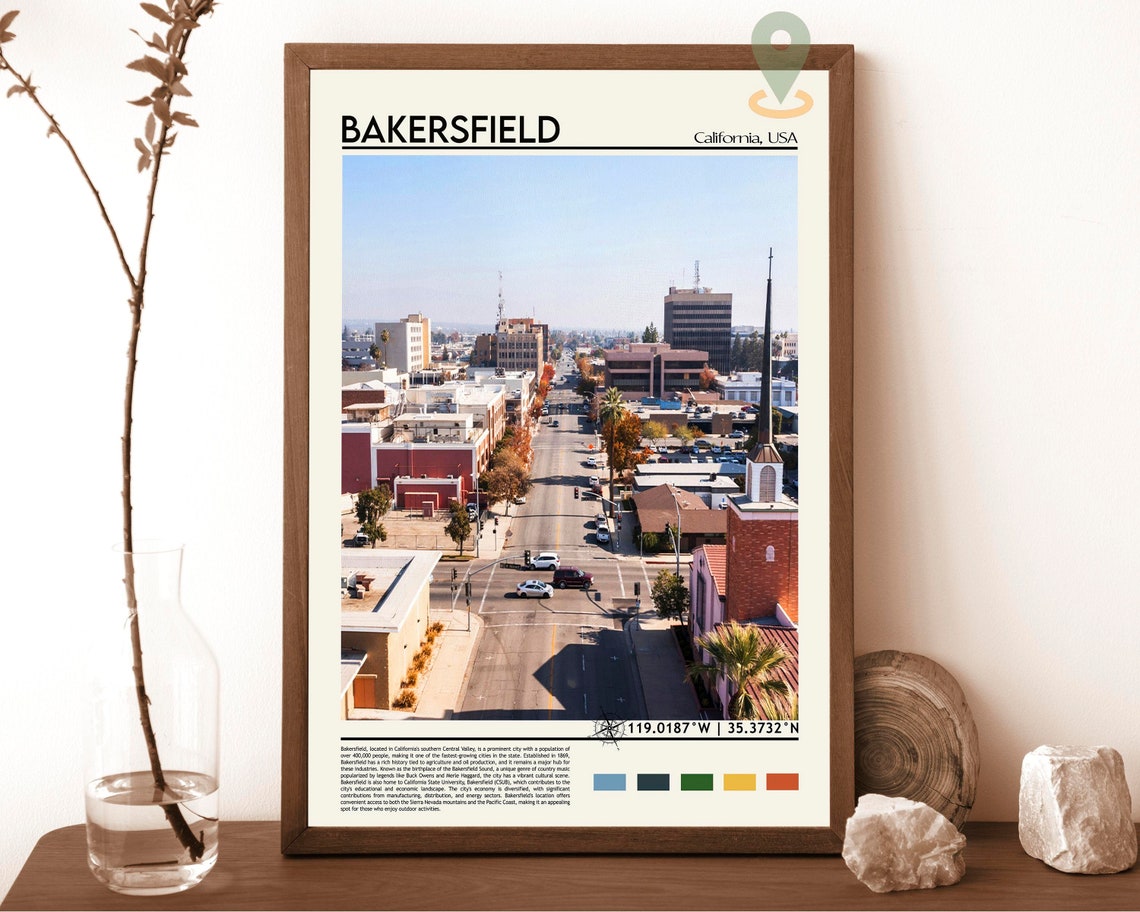 Bakersfield Print Bakersfield Poster Bakersfield Wall Art Bakersfield City Travel Bakersfield Art Print Bakersfield California Print
