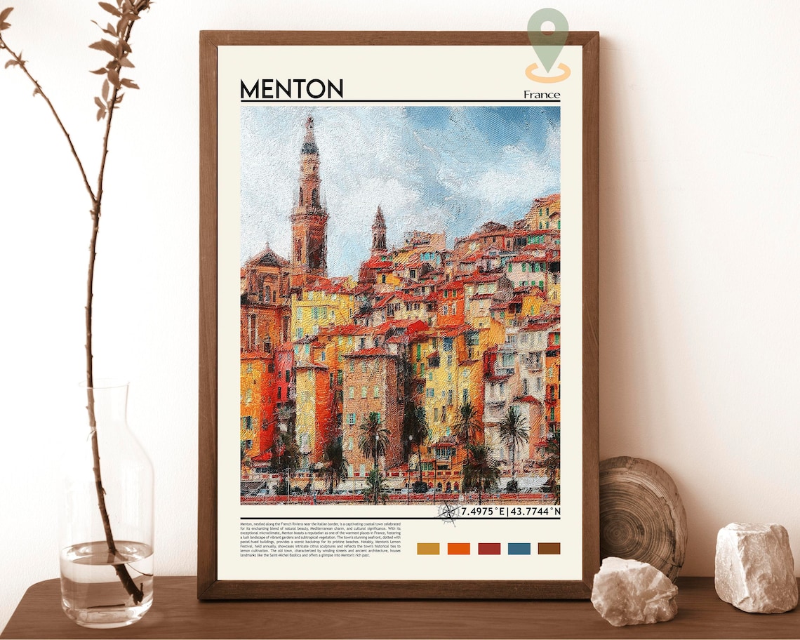 Menton France French Riviera Colorful Old Town Painting Travel Poster