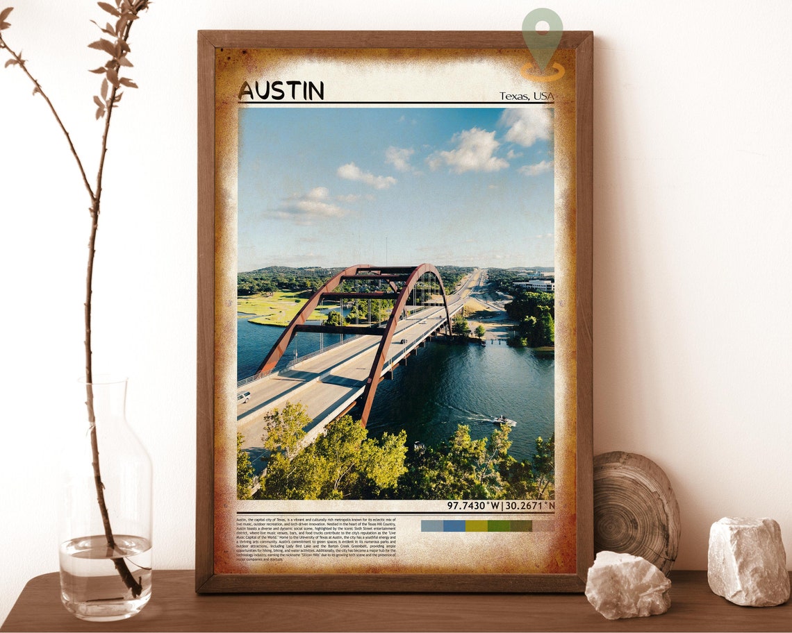 Austin Texas Pennybacker Bridge Aerial River Cityscape Travel Poster - Image 6