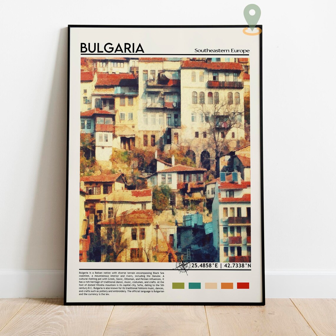 Bulgaria Southeast Europe Old Town Hillside Houses Watercolor Poster - Image 5