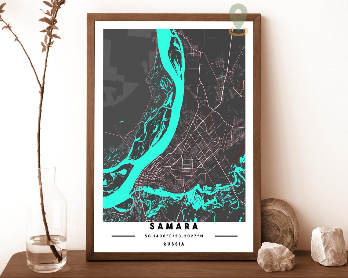 Samara Russia Blush Pink City Map Coordinates Modern Wall Art - Image 2