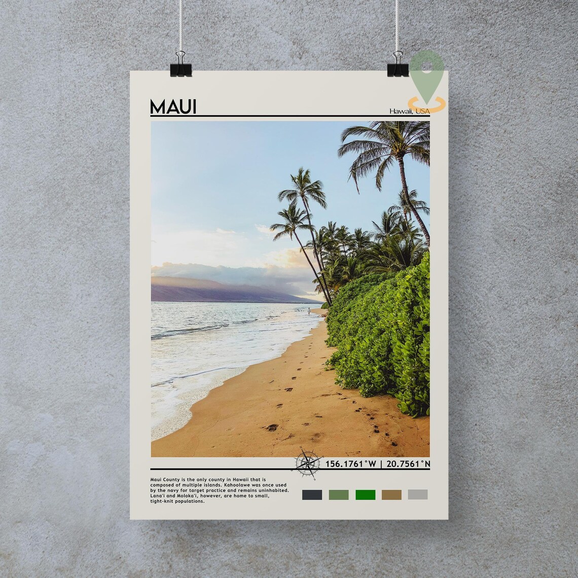 Maui Hawaii Palm Lined Golden Sand Beach Island Escape Poster - Image 3