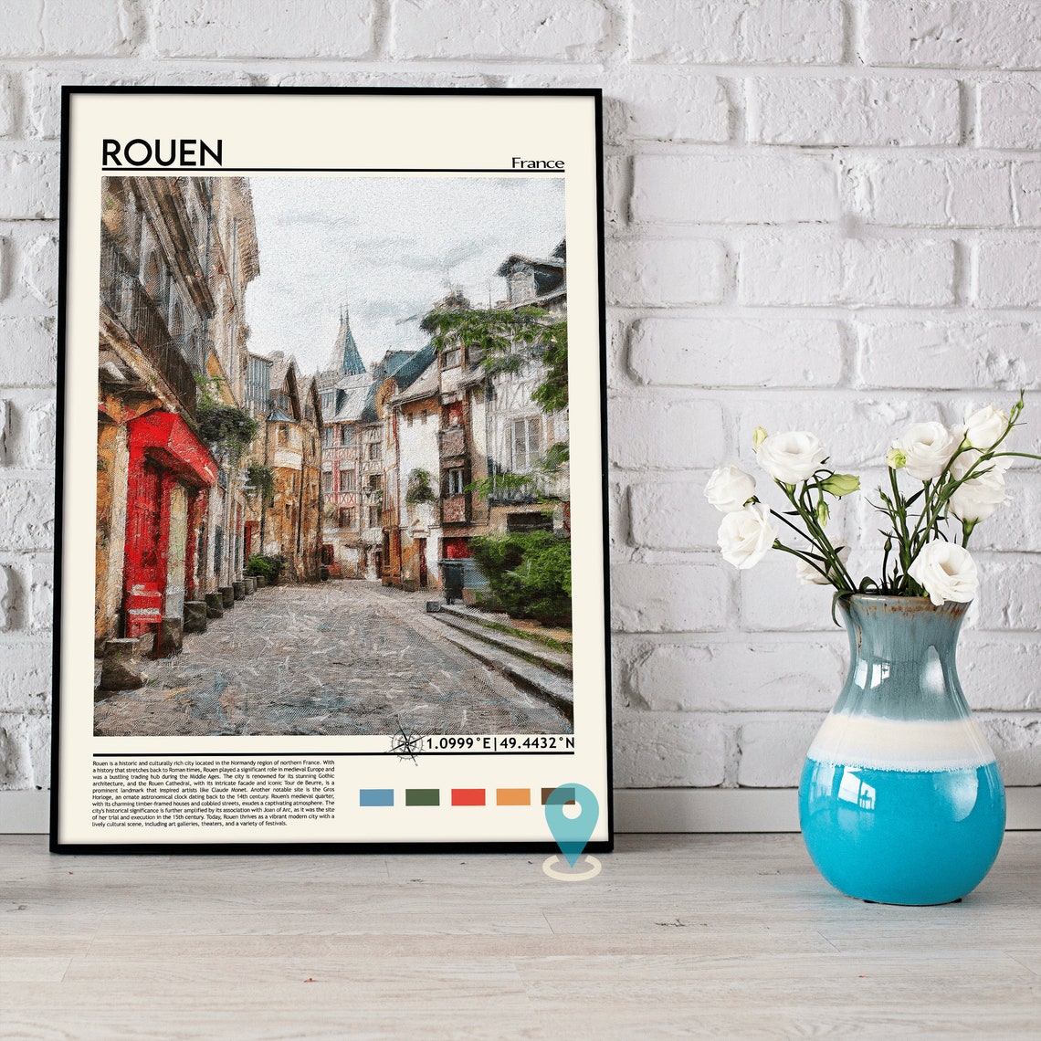 Rouen Poster Normandy Art France Travel Poster Rouen Print Rouen Artwork Rouen Wall Art Rouen Travel Normandy Print Rouen France - Image 3