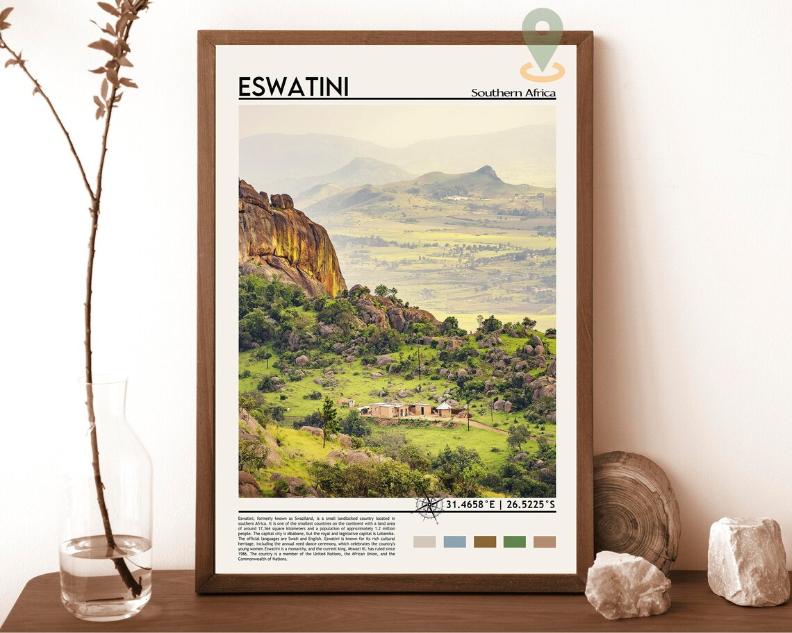 Eswatini Southern Africa Rocky Hills Green Valley Travel Poster