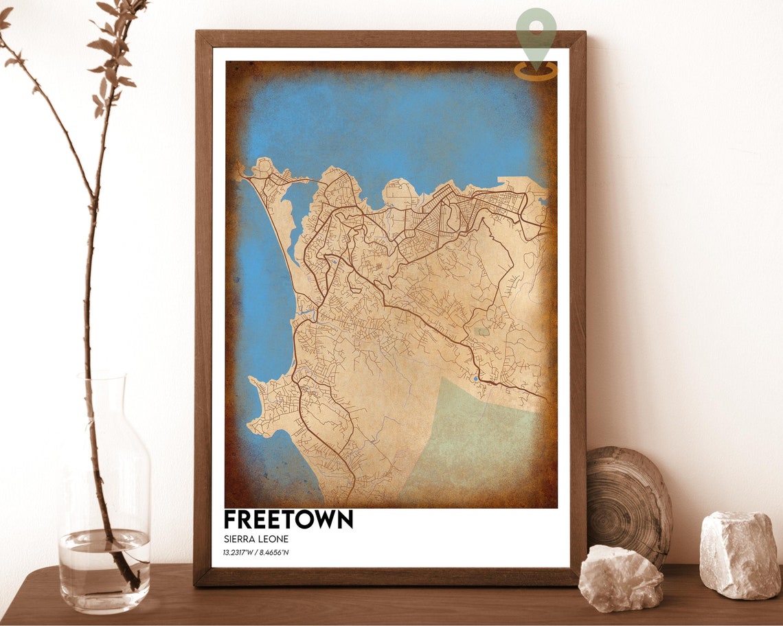 Freetown Sierra Leone Cream Teal Coastal City Map Home Decor Poster - Image 6