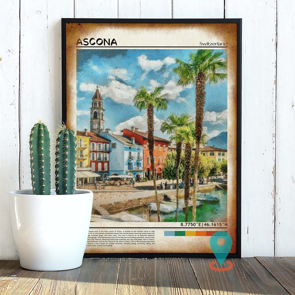 Ascona Switzerland Lake Maggiore Colorful Waterfront Photo Poster - Image 2