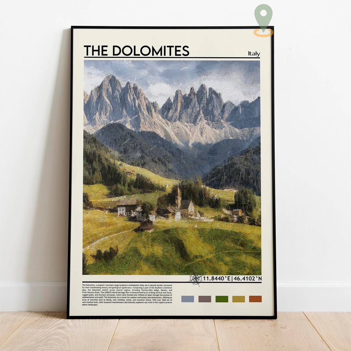 The Dolomites Italy Jagged Alpine Peaks Village Valley Travel Poster - Image 2
