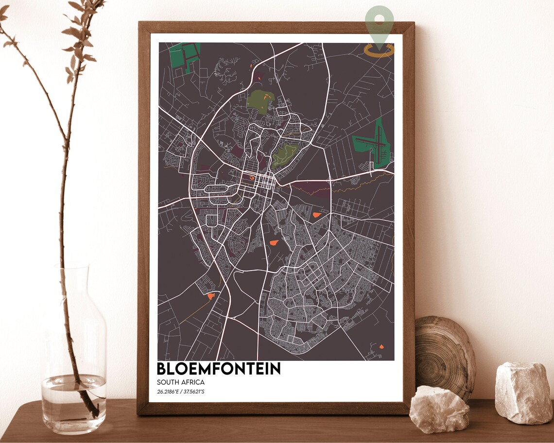 Bloemfontein South Africa Red City Map Street Layout Travel Poster - Image 4