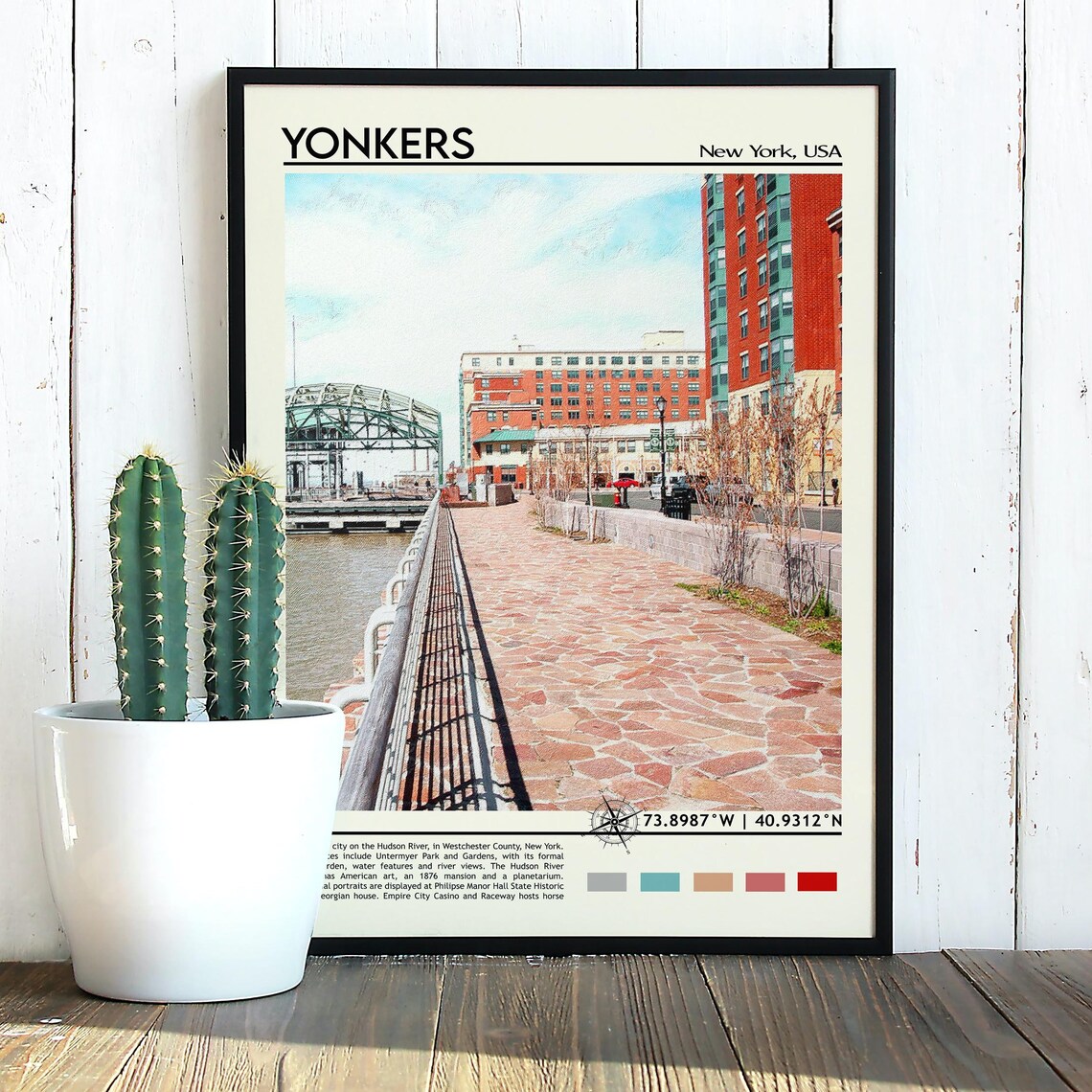 Yonkers New York Hudson River Waterfront Travel Poster Skyline - Image 3