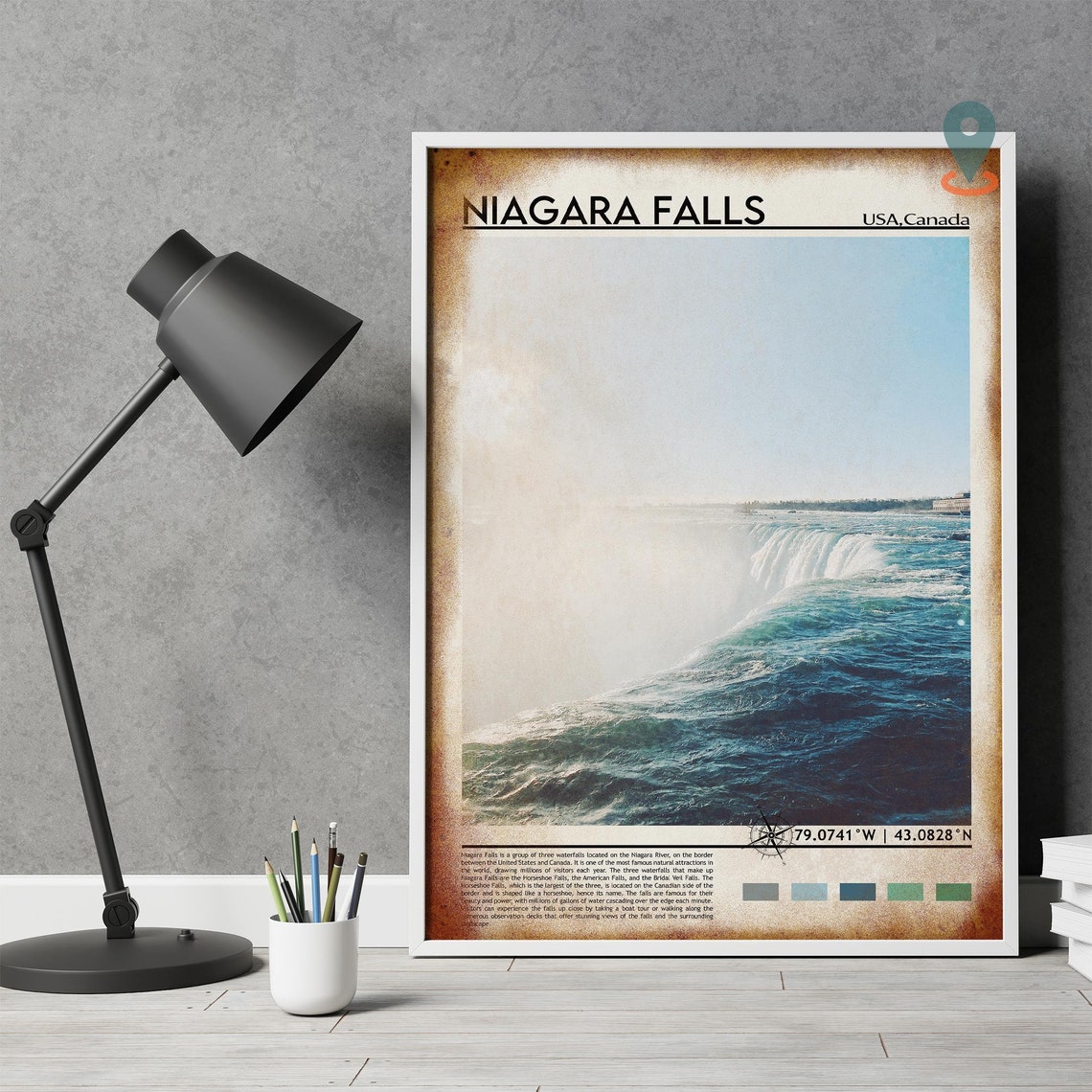 Niagara Falls USA Canada Horseshoe Falls Waterfall Coordinate Poster - Image 4