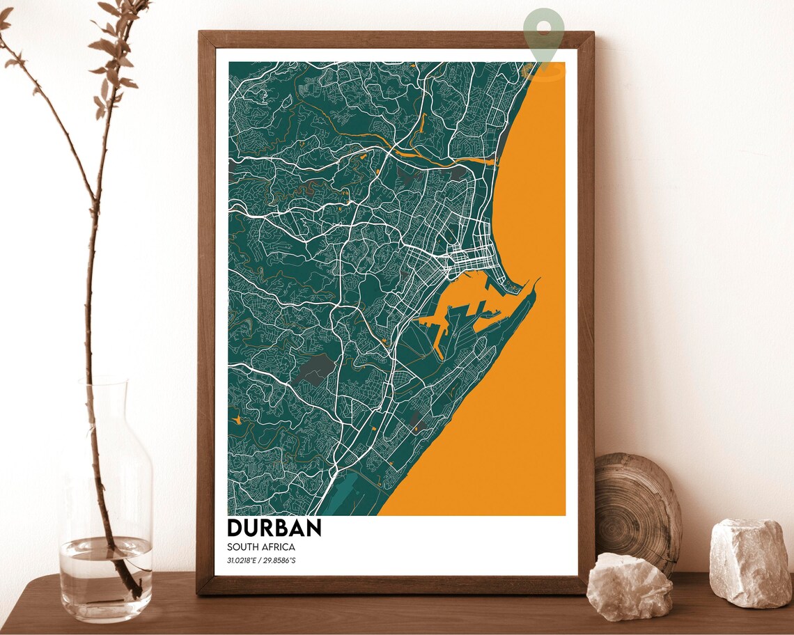 Durban South Africa City Street Map Navy Yellow Modern Art Poster - Image 5