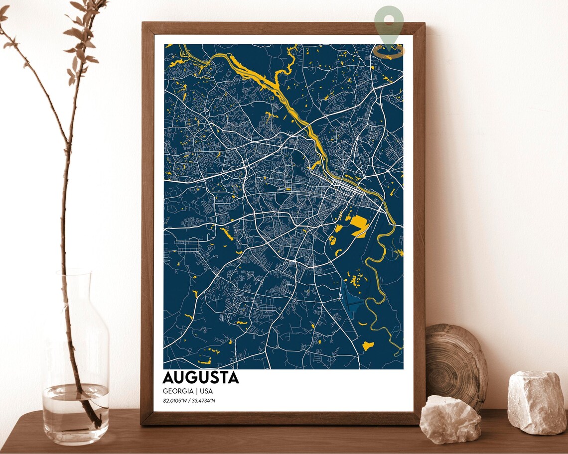 Augusta Georgia USA Navy Gold Southern Modern City Map Poster