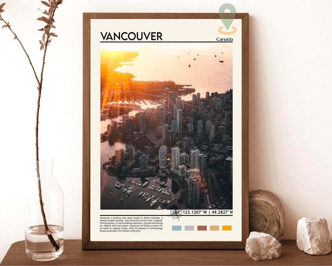 Vancouver Canada Bold Sunset Harbor Skyline Aerial Photo Poster