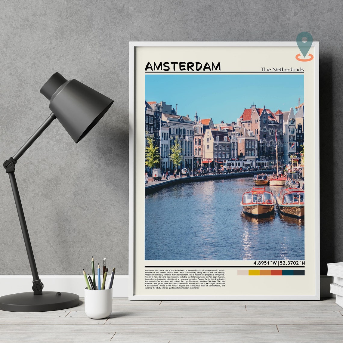 Amsterdam Netherlands Canal Boats Historic Waterfront Poster - Image 4