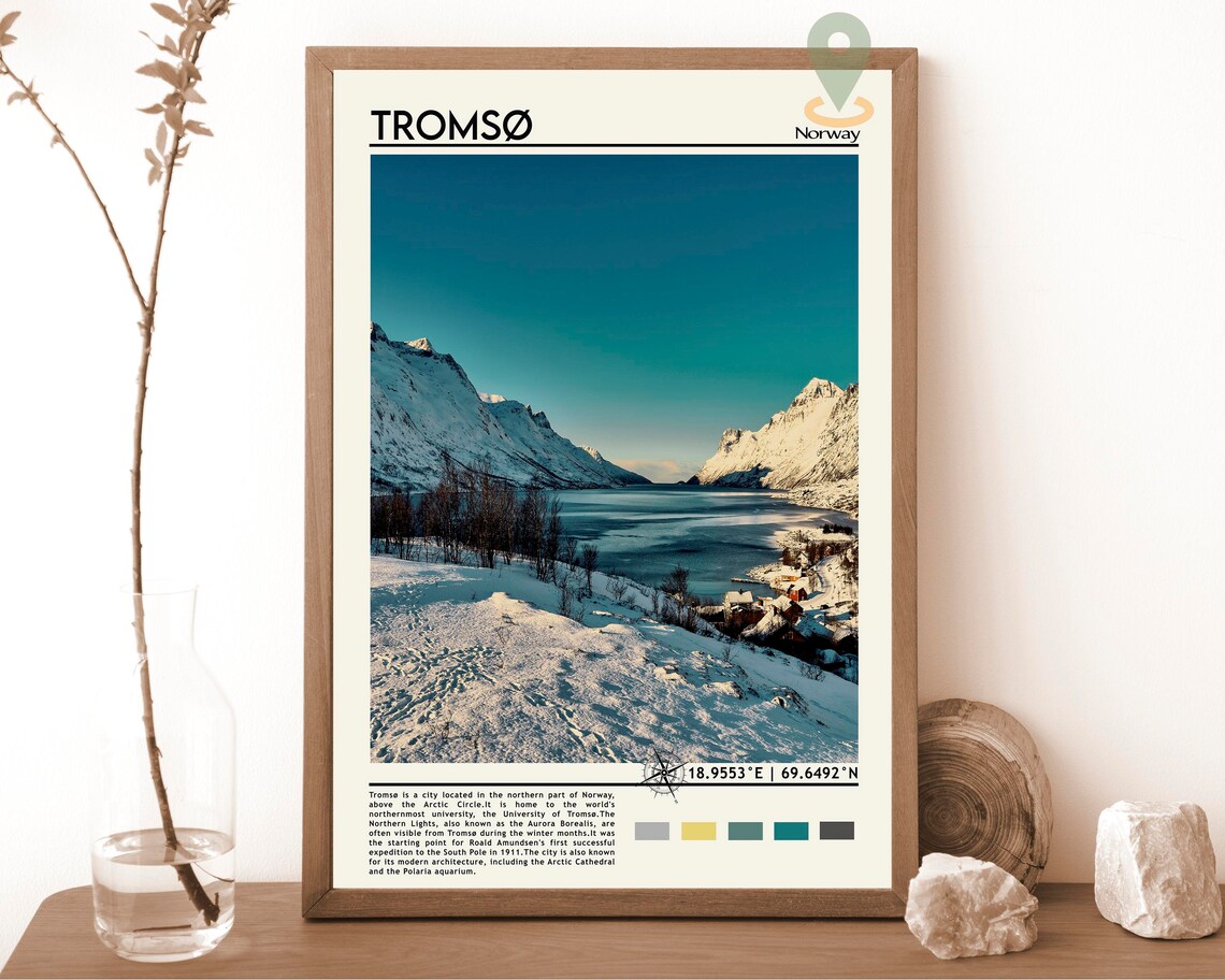 Tromso Norway Arctic Fjord Snowy Peaks Winter Night Photo Poster