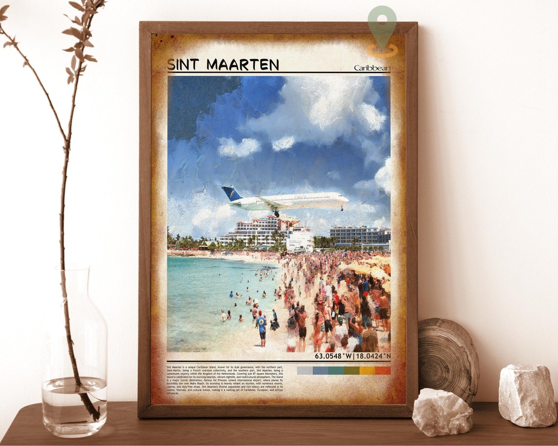 Sint Maarten Caribbean Plane Over Beach Painting Travel Poster - Image 6