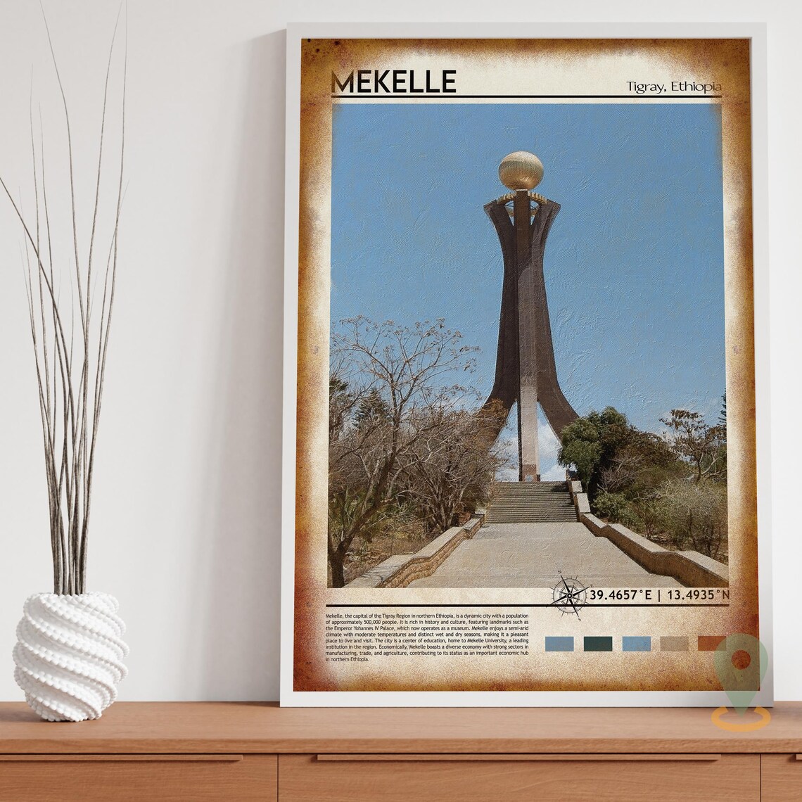 Mekelle Tigray Ethiopia Golden Globe Memorial Monument Travel Poster - Image 3