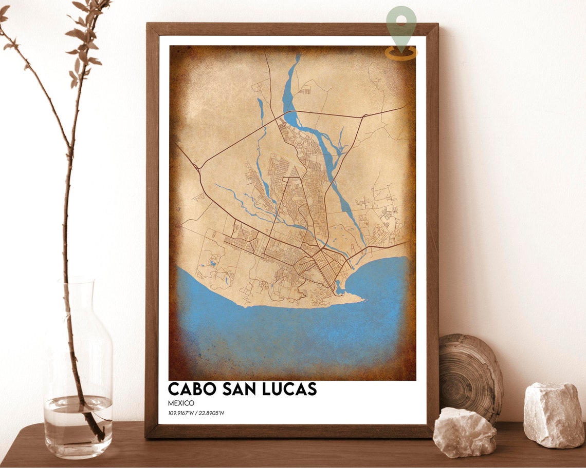 Cabo San Lucas Mexico City Map Poster Navy Yellow Modern Design - Image 2