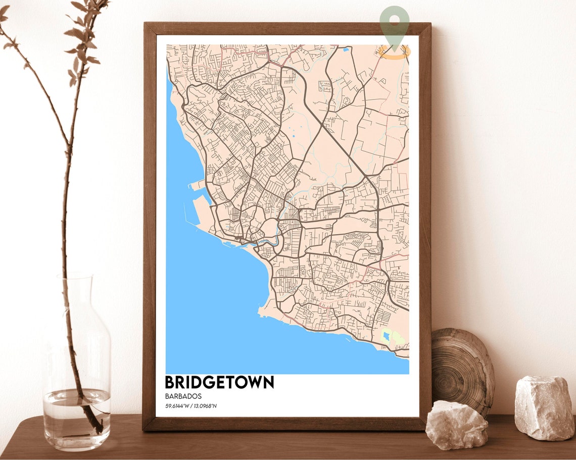 Bridgetown Barbados Navy Yellow Minimalist City Map Design Poster - Image 5