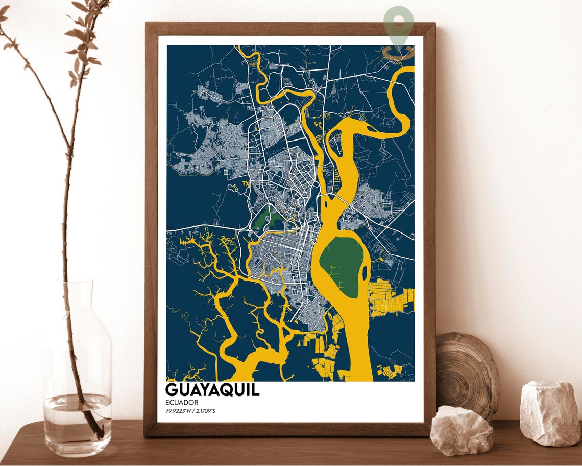 Guayaquil Ecuador Purple Peach River Street Map Port Art Poster - Image 2