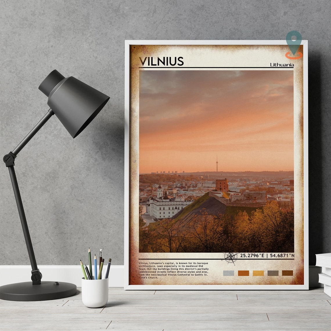 Vilnius Lithuania Sunset Skyline Gediminas Tower Cityscape Poster - Image 5
