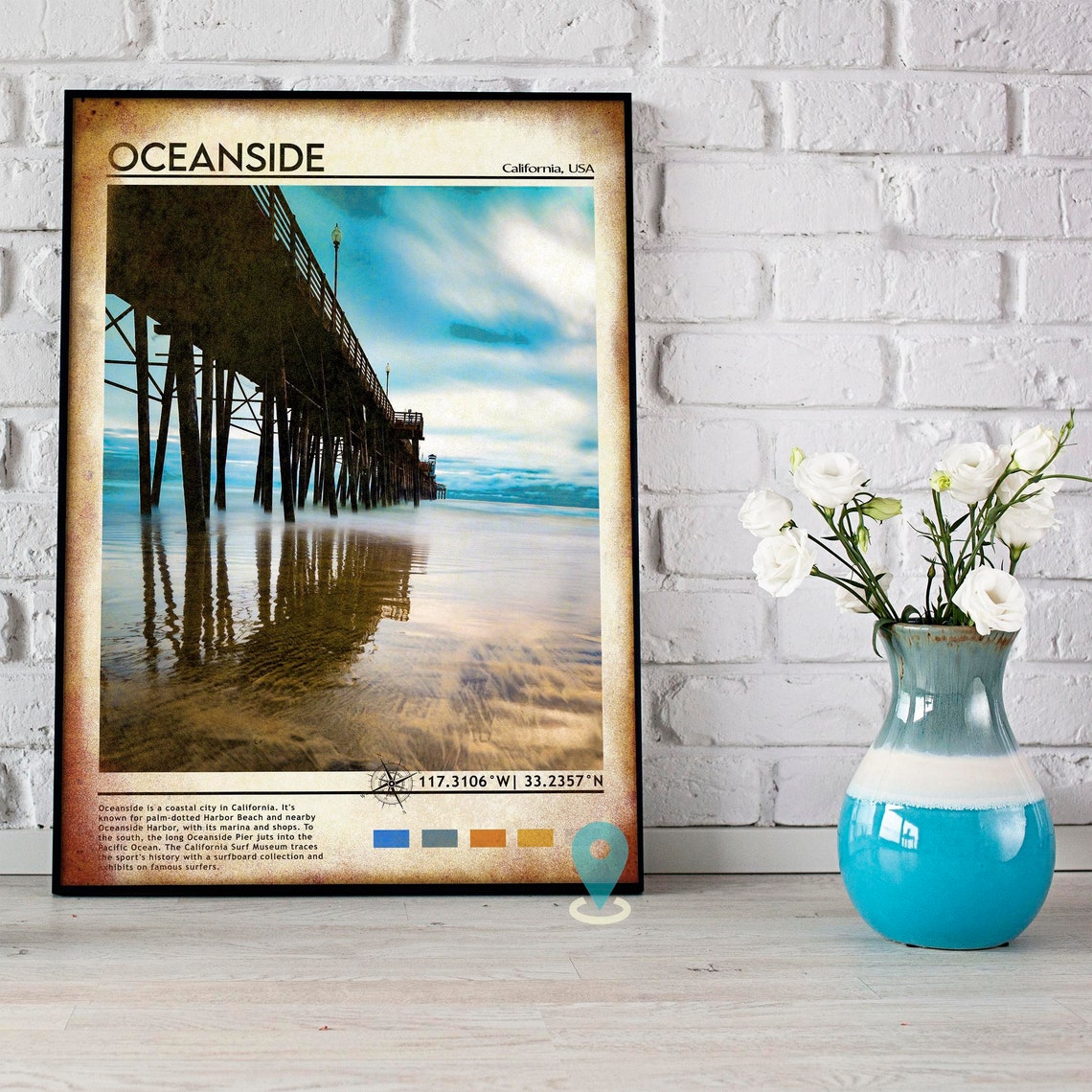 Oceanside California Pier Twilight Beach Surf Travel Poster Art - Image 5