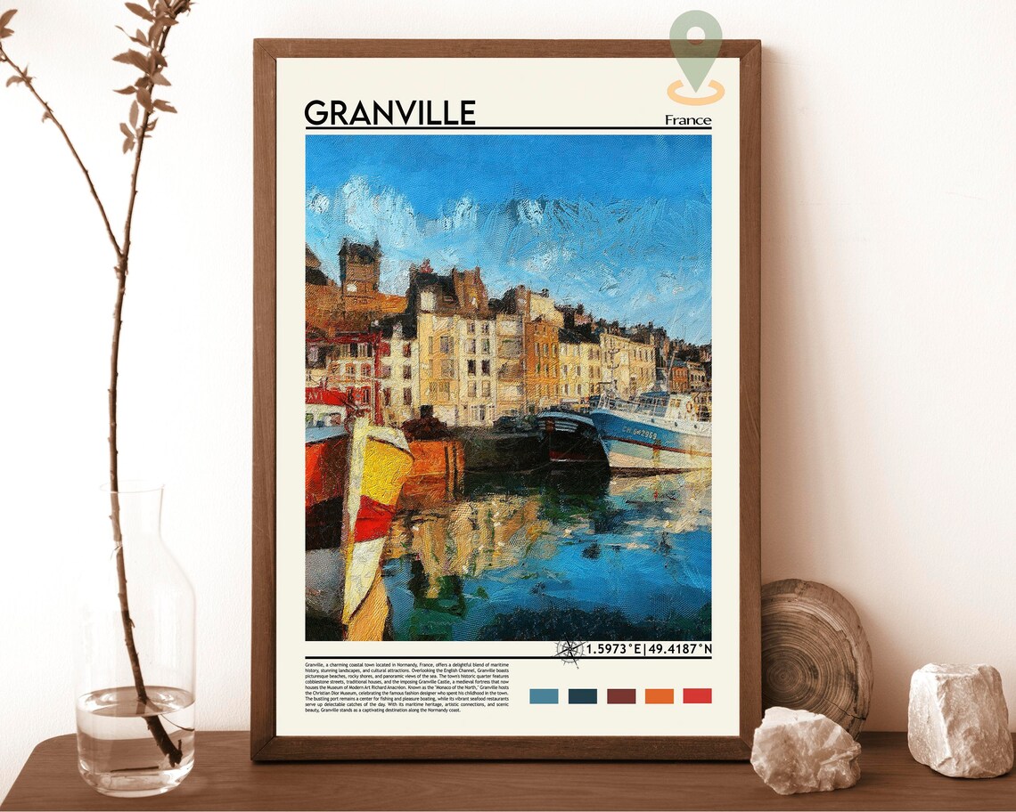 Granville France Normandy Harbor Boats Waterfront Painterly Poster