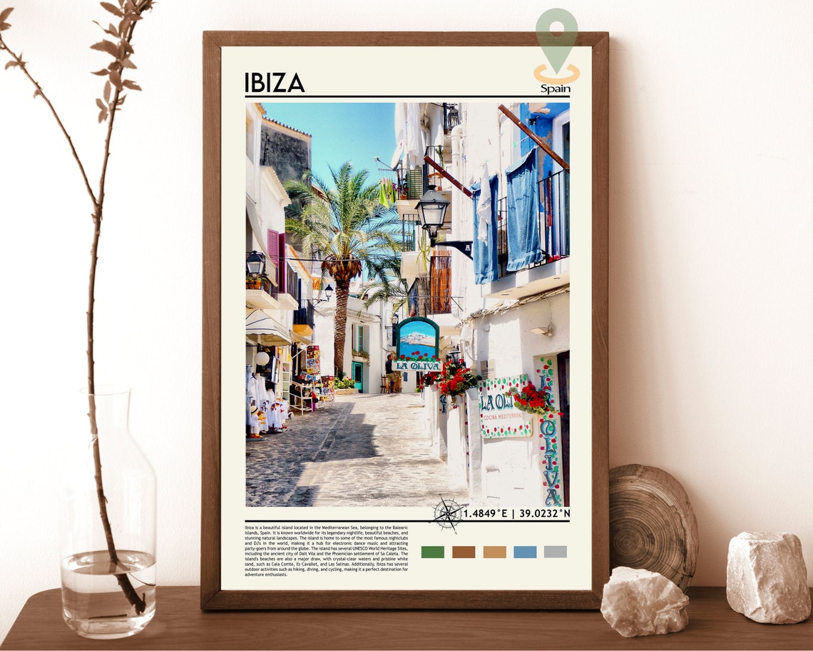 Ibiza Spain Old Town Cobbled Street Watercolor Travel Poster