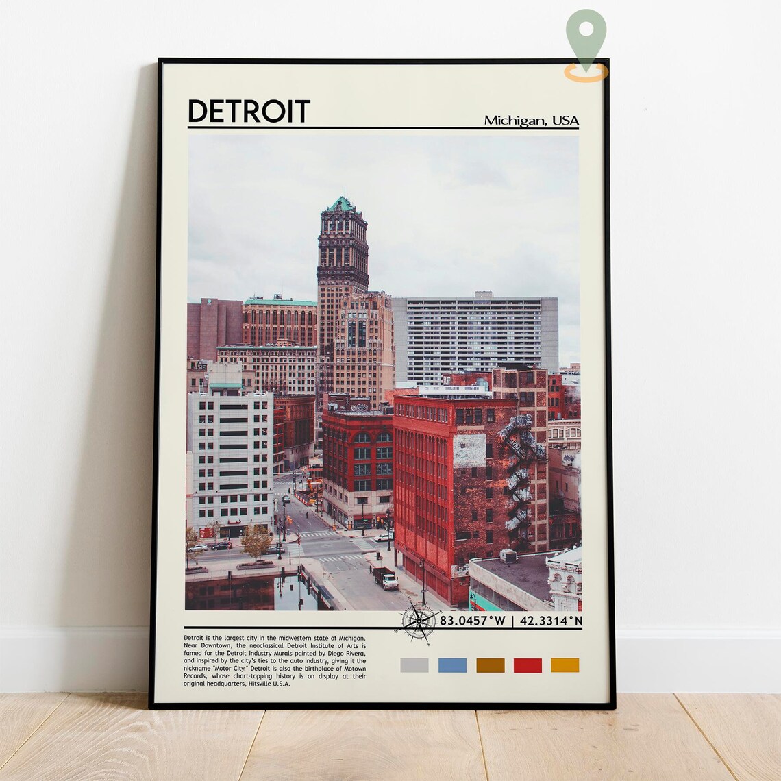 Detroit Michigan Downtown Streetscape Motor City Skyline Poster - Image 2