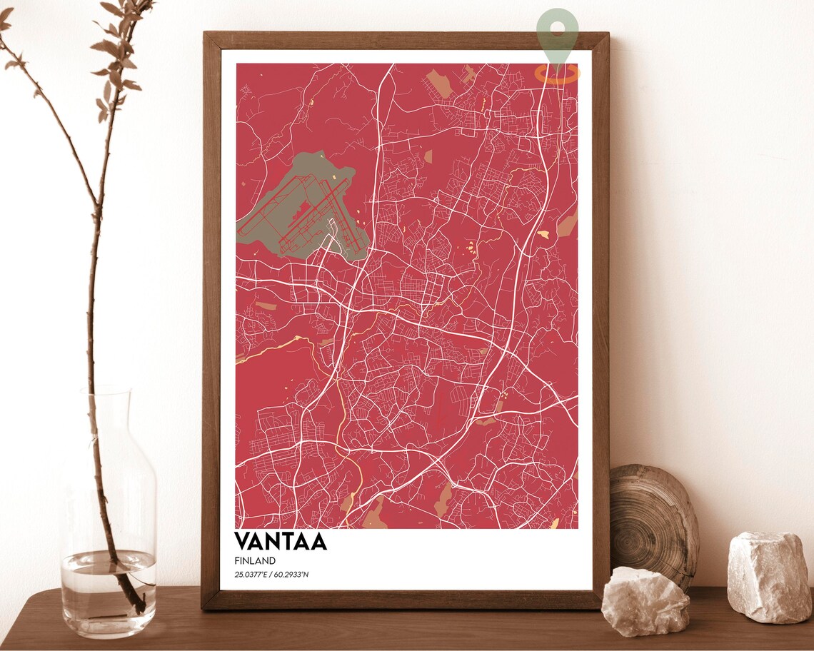 Vantaa Finland City Map Poster Navy Gold Modern Minimalist Art - Image 3