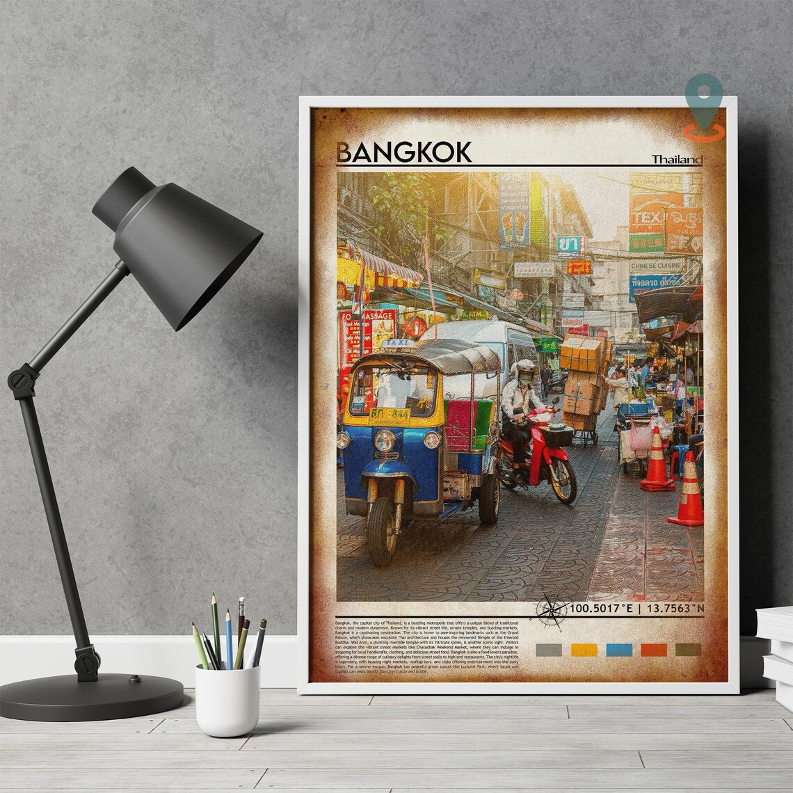 Bangkok Thailand Bustling Street Market Tuk Tuk Day Scene Poster - Image 4
