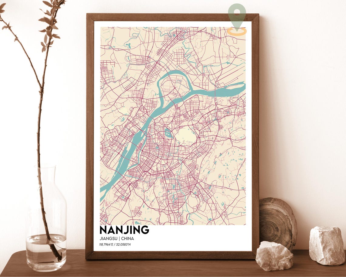 Nanjing Jiangsu China Bold Green Gold Modern City Map Art Poster - Image 6