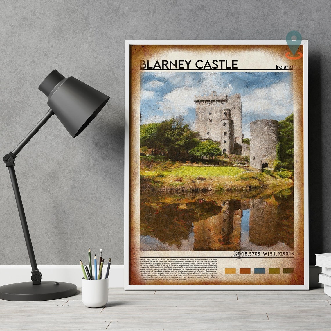 Blarney Castle Ireland Medieval Tower Lake Reflection Travel Poster - Image 4