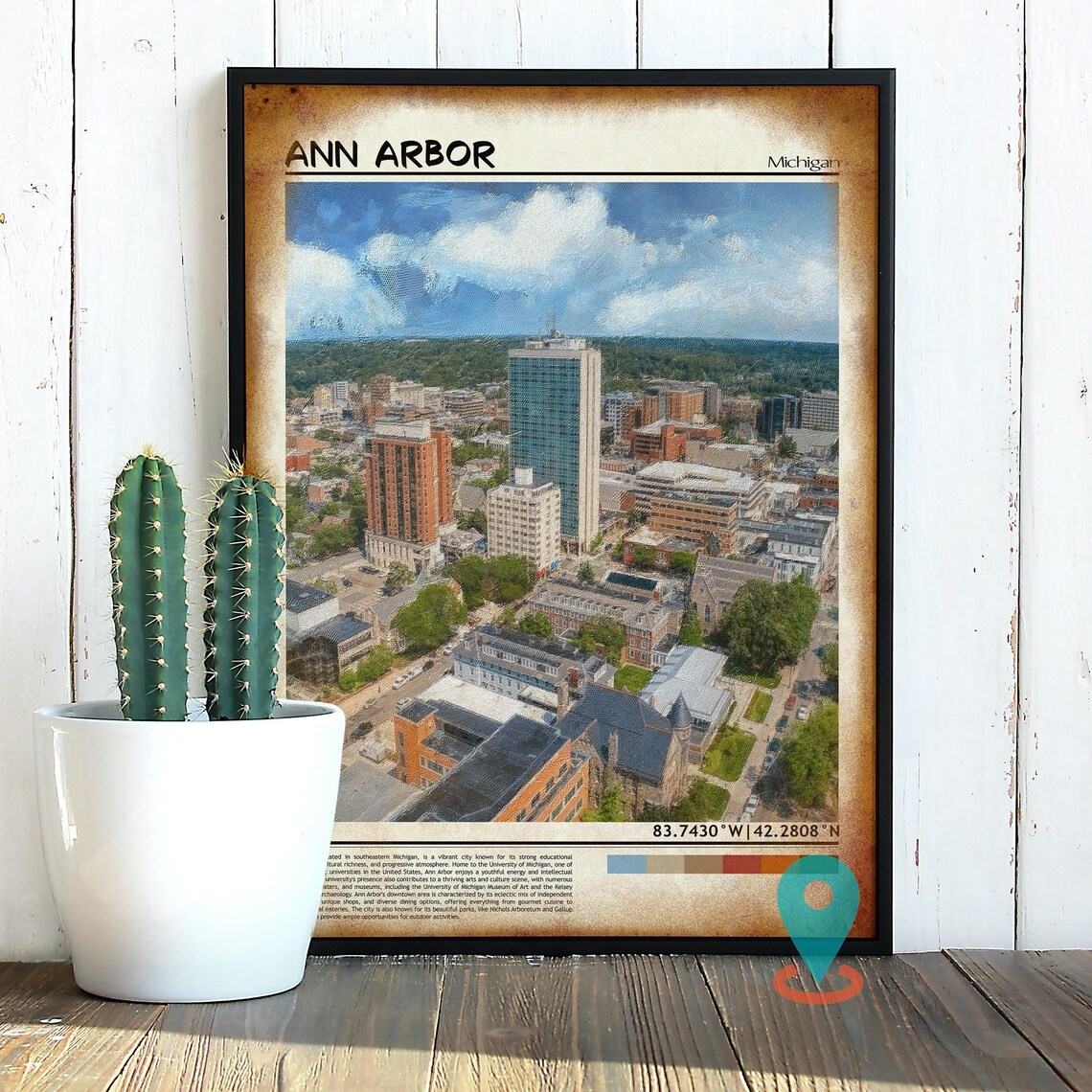 Ann Arbor Michigan Downtown Aerial Summer Skyline Travel Poster - Image 2