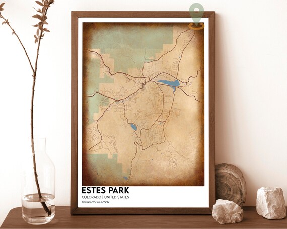 Estes Park Colorado Vintage Parchment Mountain Map Art Poster