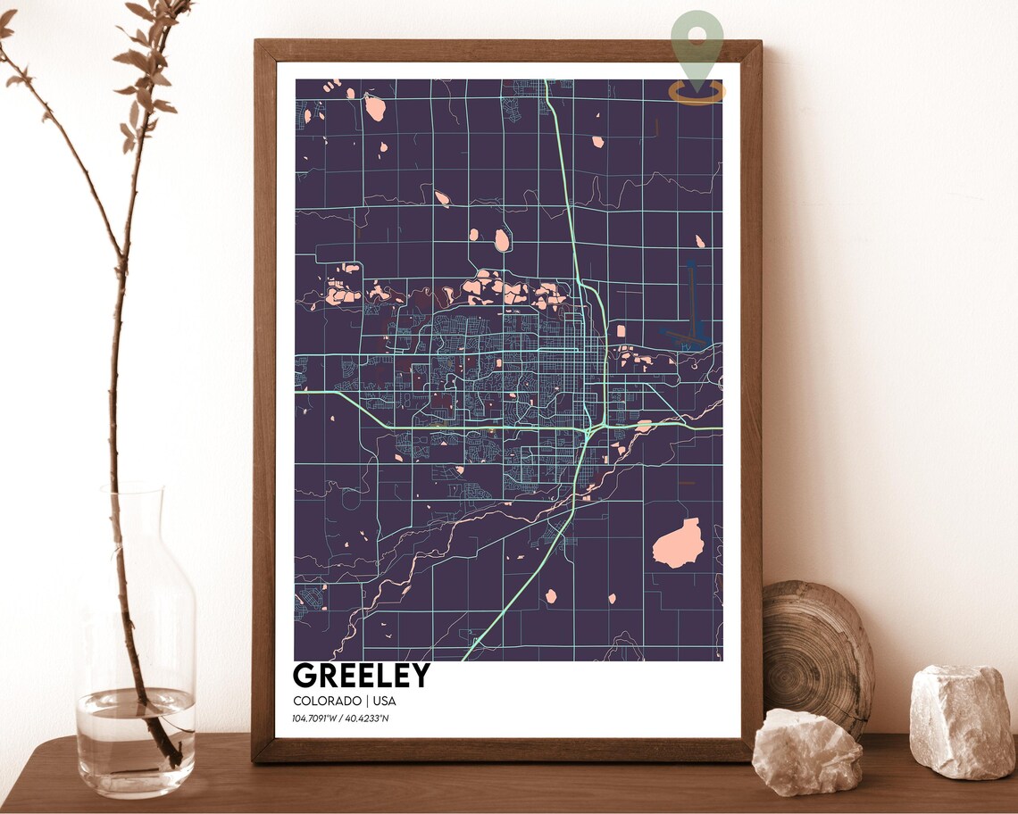 Greeley Colorado Navy Blue Gold Lake Minimalist Street Map Art Print - Image 3