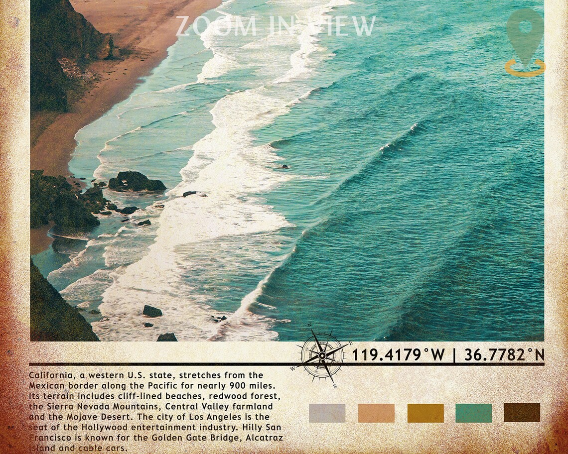California Big Sur Coast Turquoise Waves Sandy Beach Cliffs Travel Poster - Image 5
