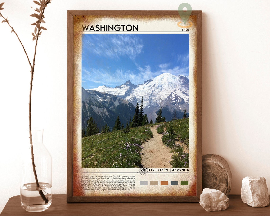 Washington Mount Rainier Wildflower Trail Vintage Travel Poster - Image 6