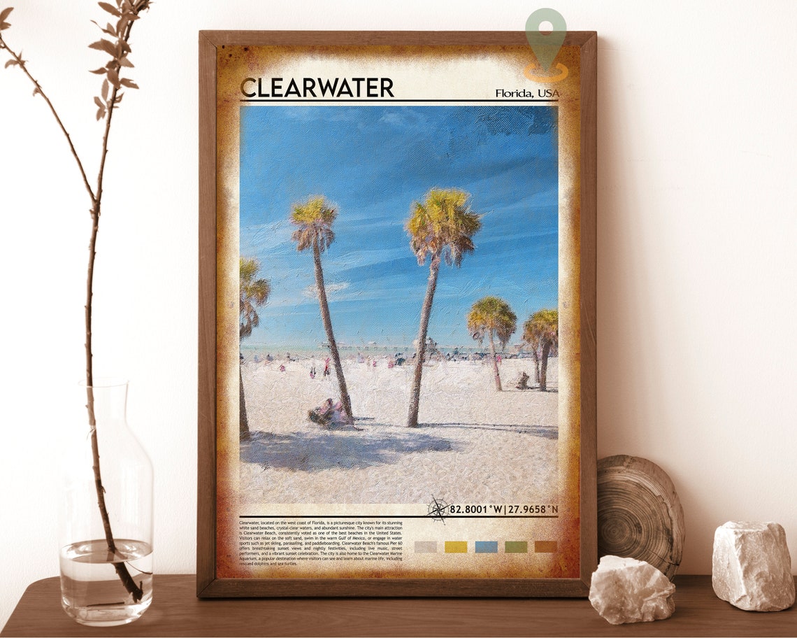 Clearwater Florida White Sand Beach Palm Trees Travel Poster - Image 6