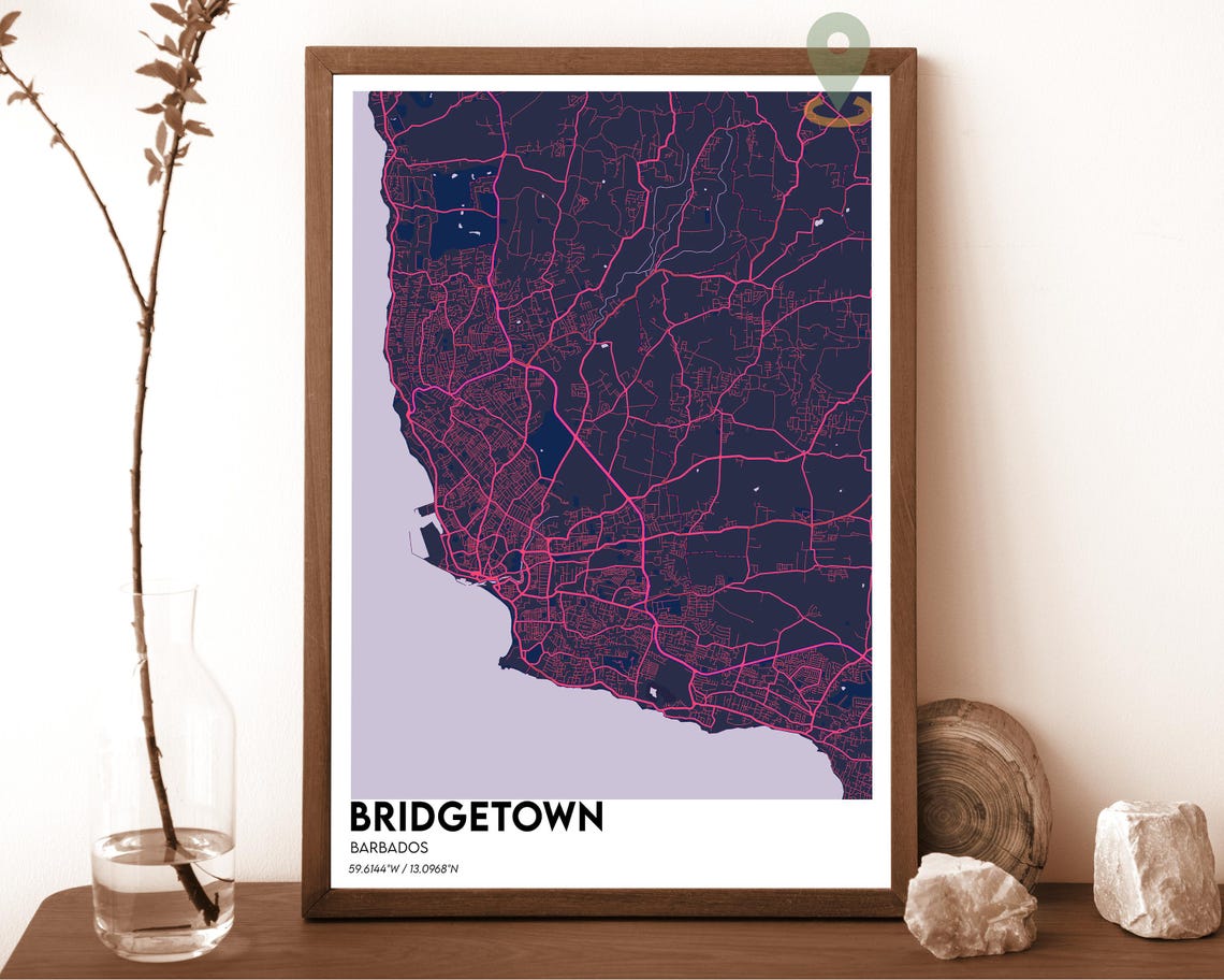 Bridgetown Barbados Caribbean Dark Turquoise Coast Map Poster - Image 6