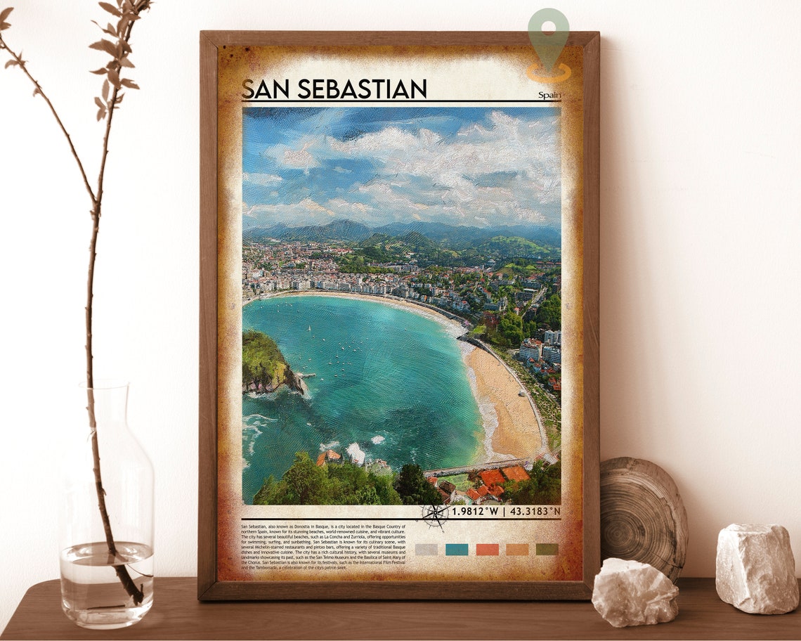 San Sebastian Spain Curved La Concha Bay Beach Travel Poster - Image 6