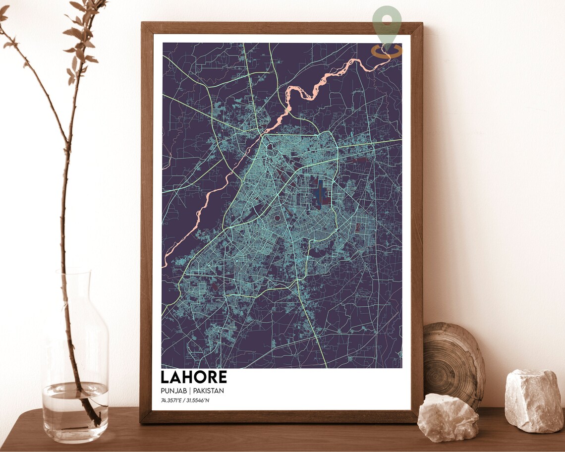 Lahore Pakistan City Street Map Vintage Rose Modern Decor Poster - Image 3