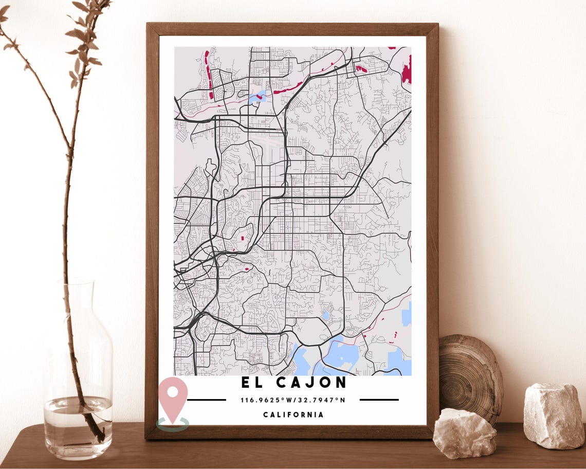 El Cajon California Teal Modern Minimal City Street Map Poster - Image 6