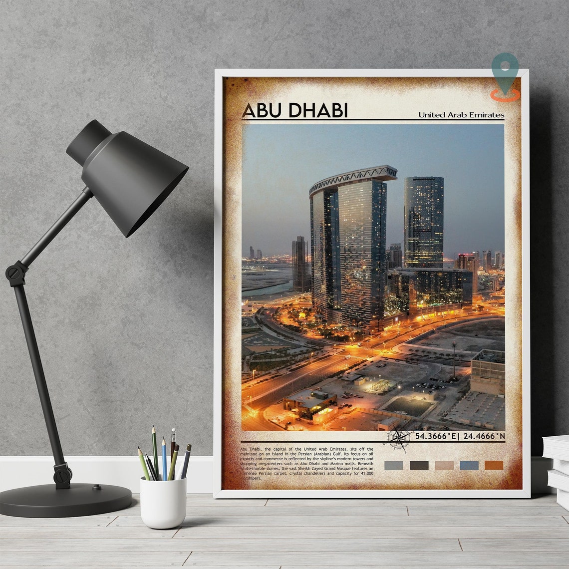 Abu Dhabi UAE Gate Towers Dusk City Lights Skyline Travel Poster - Image 4